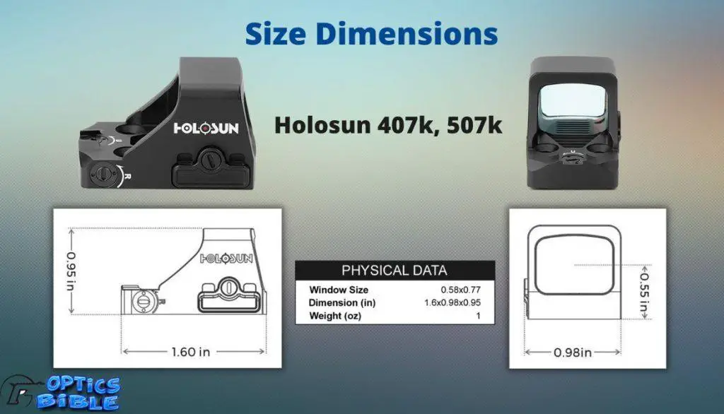 Size Dimensions Holosun 407k vs 507k